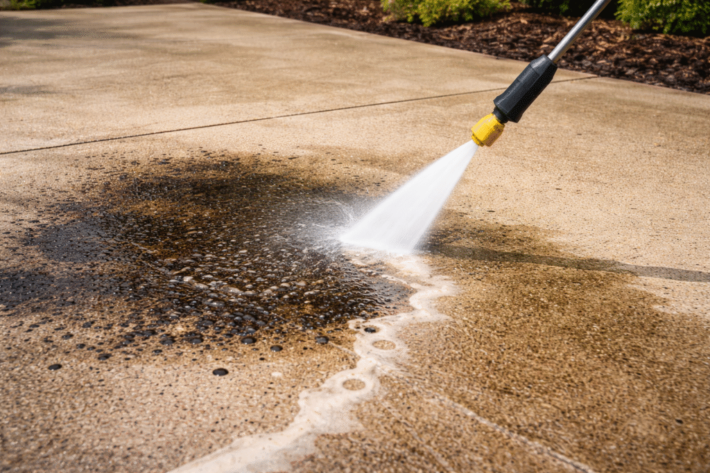 can pressure washing remove oil stains