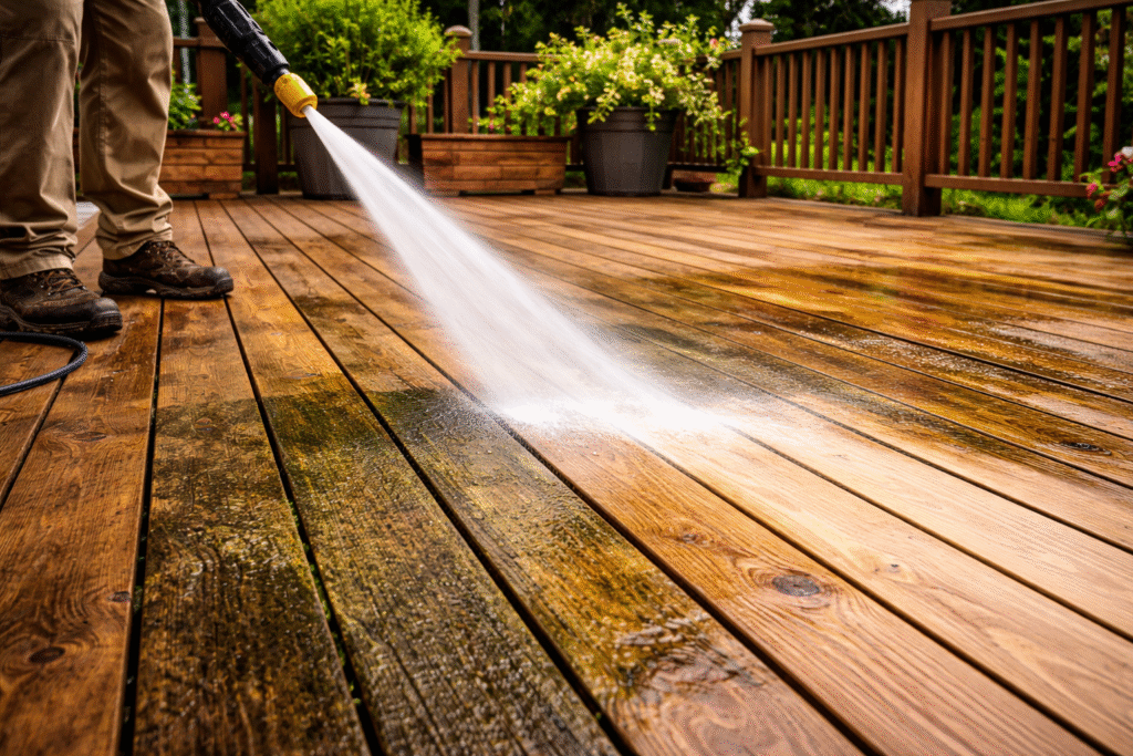 how to pressure wash a wooden deck