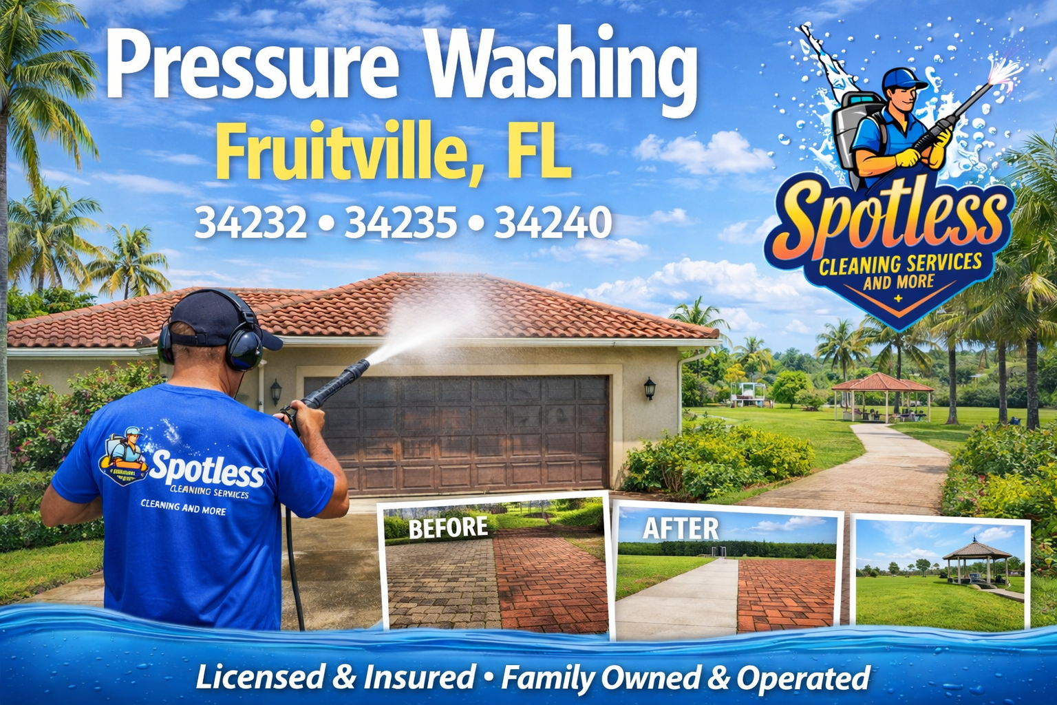 Pressure washing services near me in Fruitville FL by Spotless Cleaning Services and More