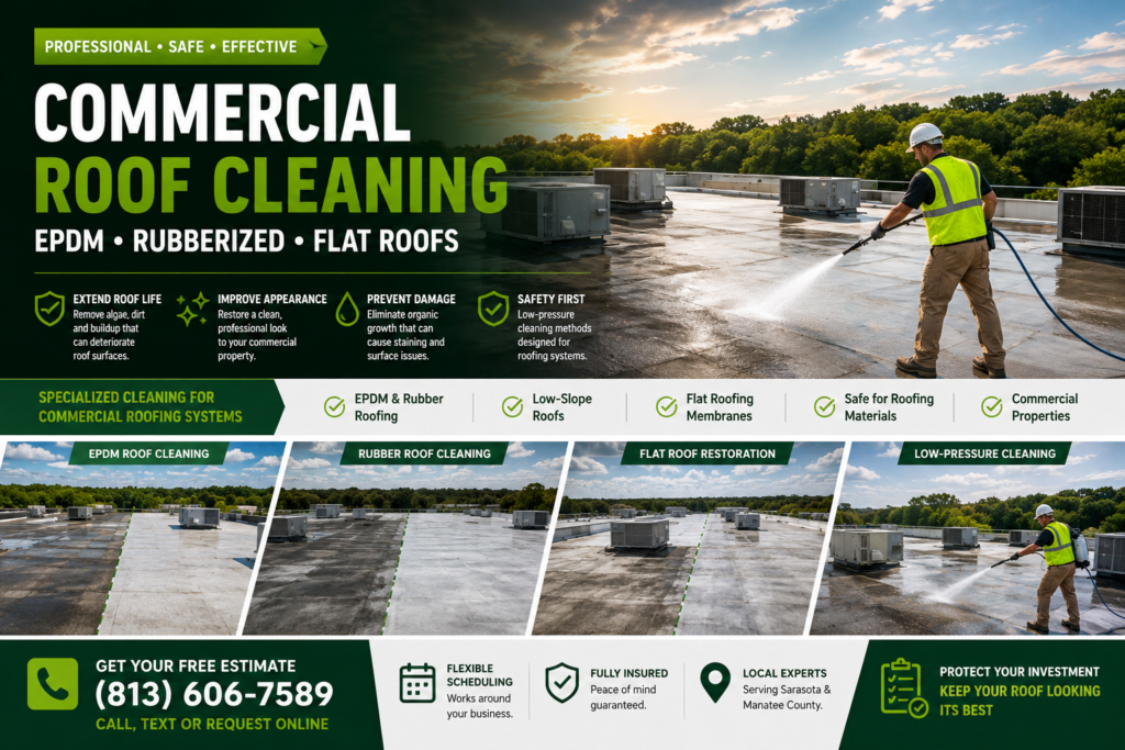 EPDM and rubberized roof cleaning services in Sarasota and Manatee County Florida