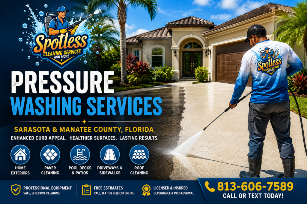 Professional pressure washing services in Sarasota and Manatee County Florida by Spotless Cleaning Services and More