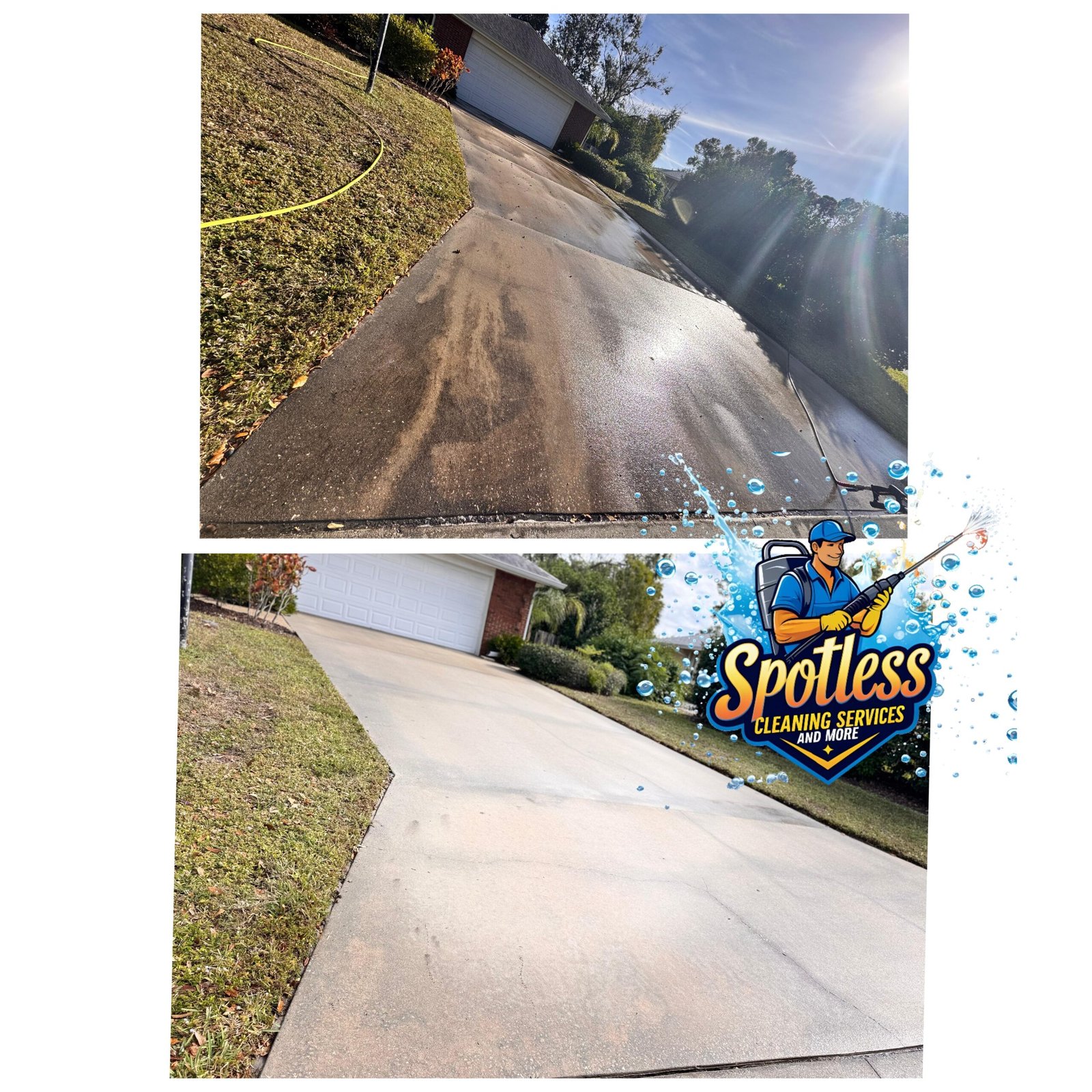 Professional concrete driveway pressure washing with post treatment in Sarasota and Manatee County Florida