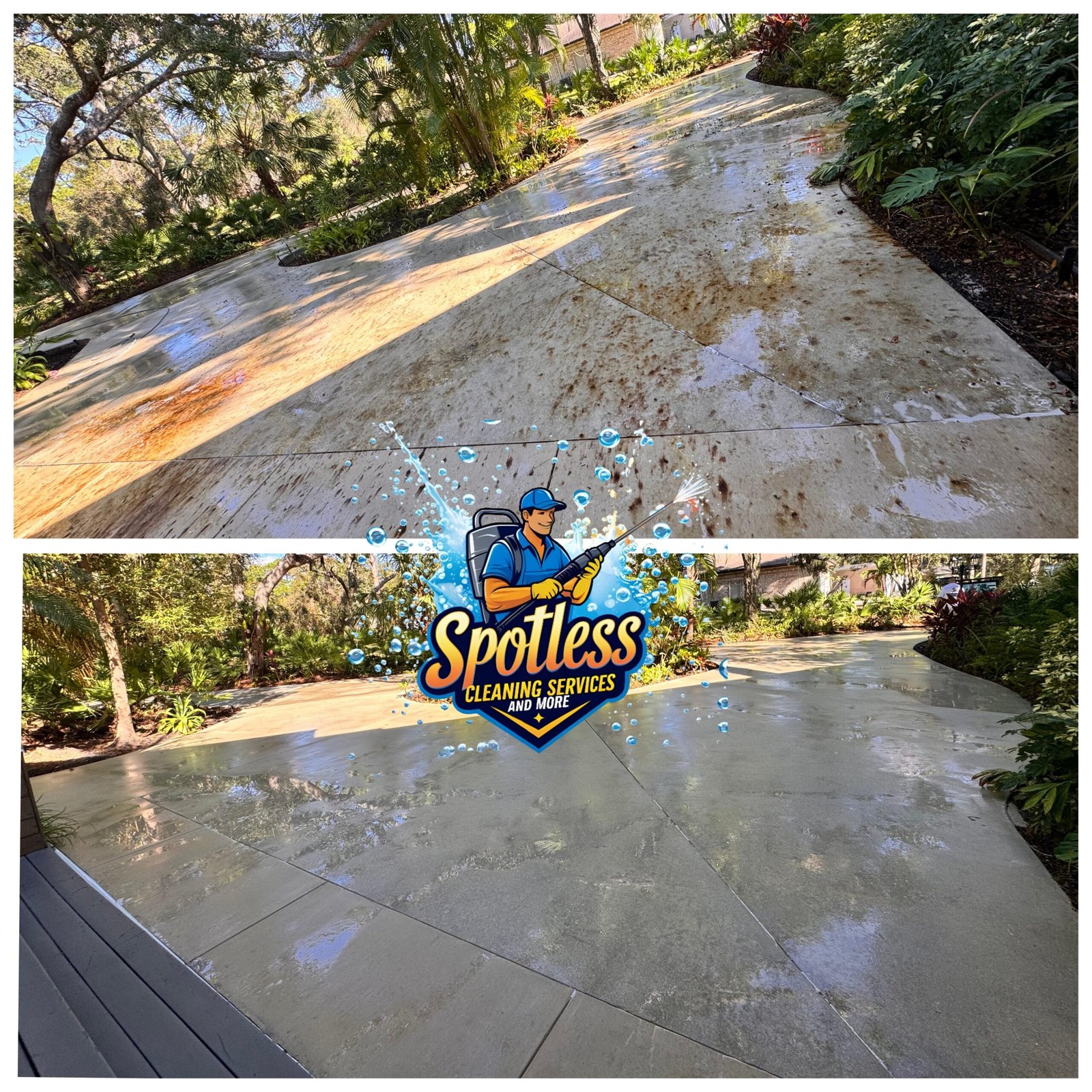 Concrete cleaning for tannin stains in Sarasota and Manatee County Florida