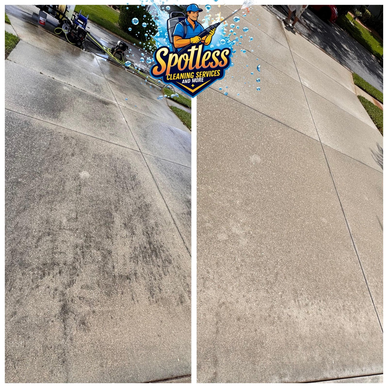 Dirty concrete cleaned professionally