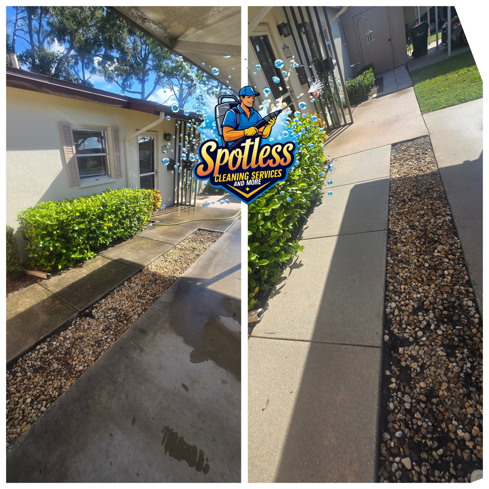 Concrete sidewalk after pressure washing