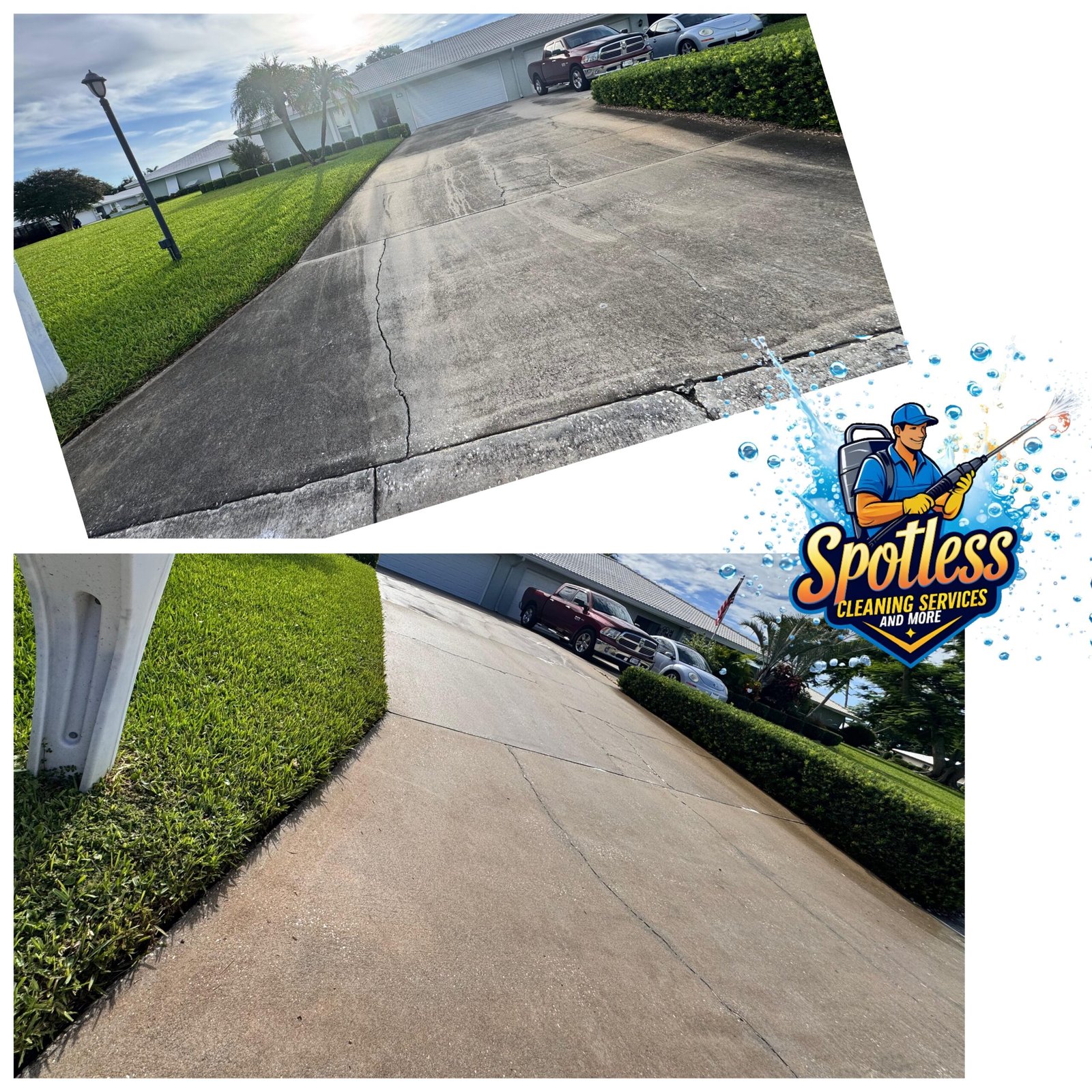 Concrete surface cleaning before and after