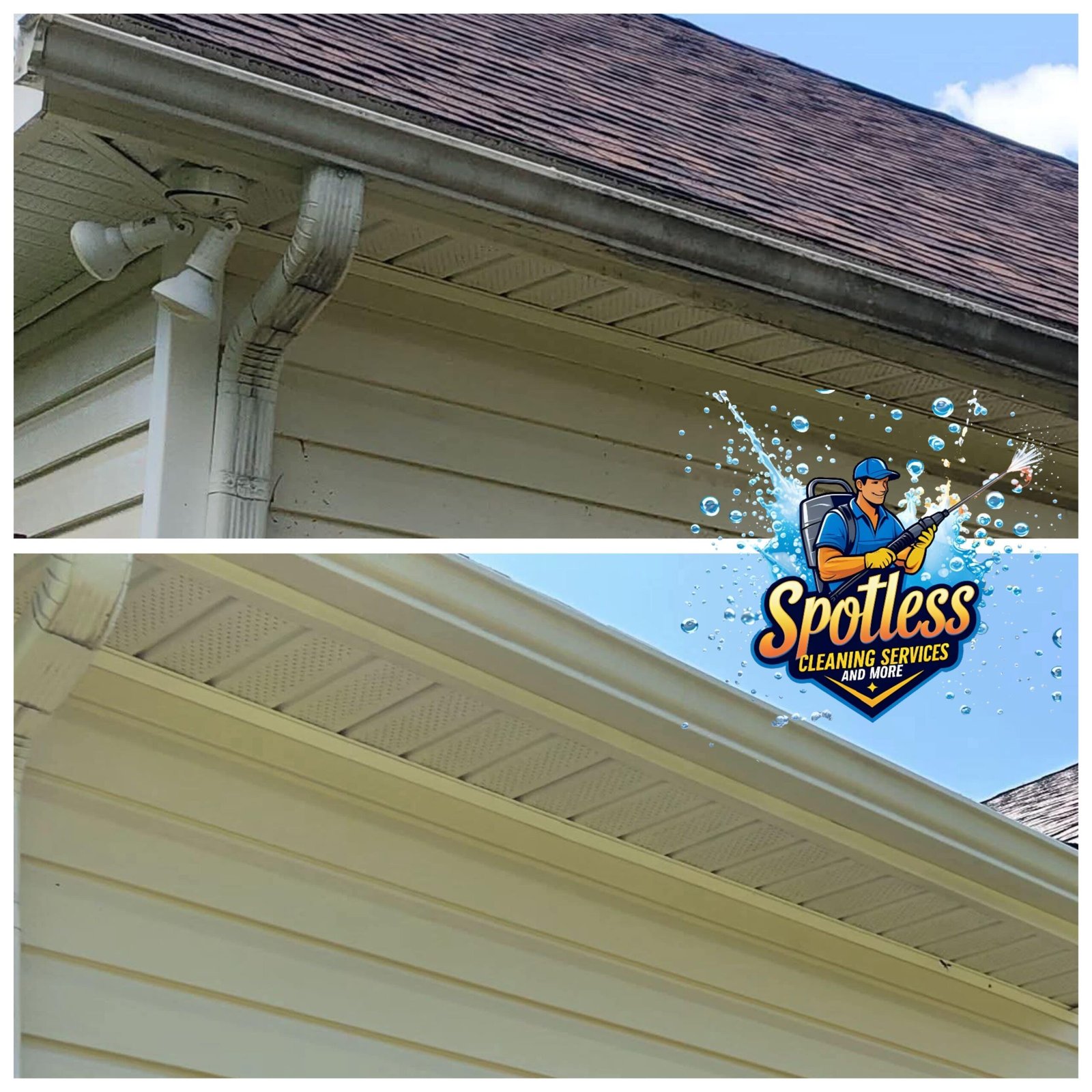 Residential and commercial exterior gutter cleaning by Spotless Cleaning Services and More in Bradenton Florida