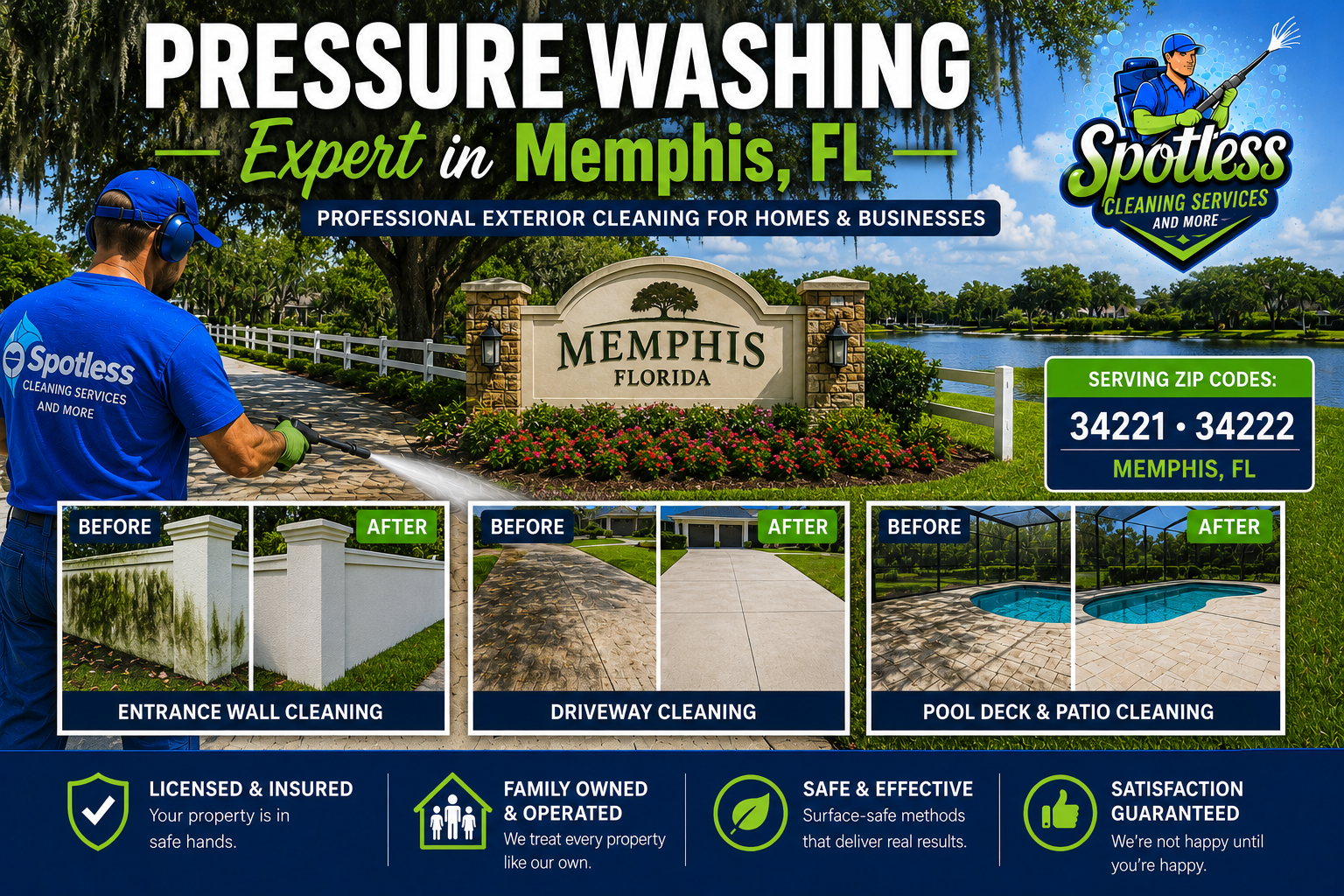 Pressure washing and soft washing services in Memphis Florida