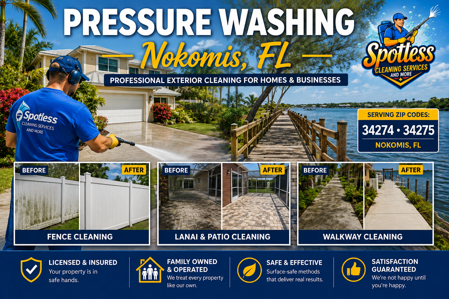 Pressure washing and soft washing services in Nokomis Florida
