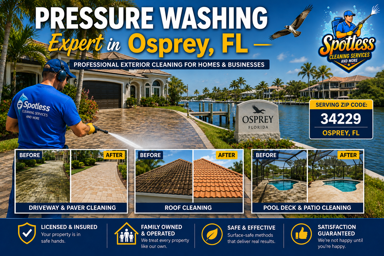 Pressure washing and soft washing services in Osprey Florida