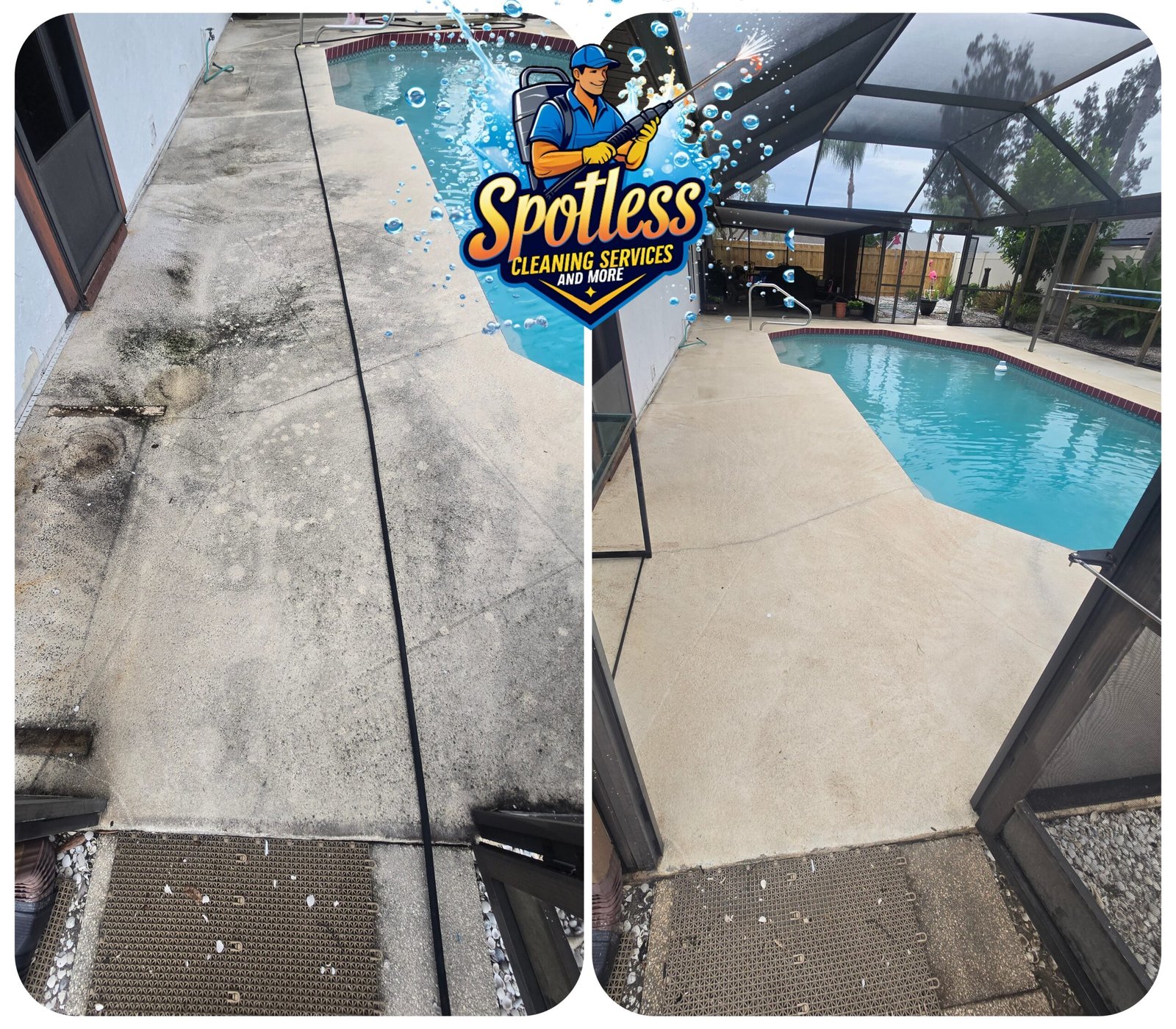 Textured concrete pool deck power washing in Ellenton Florida
