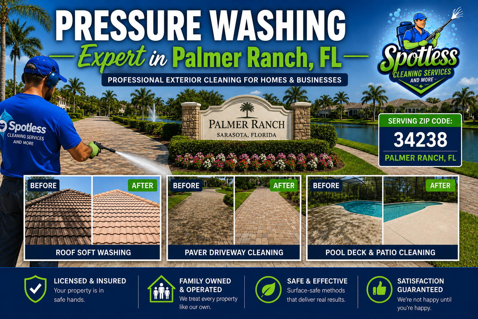 Pressure washing and soft washing services in Palmer Ranch Florida