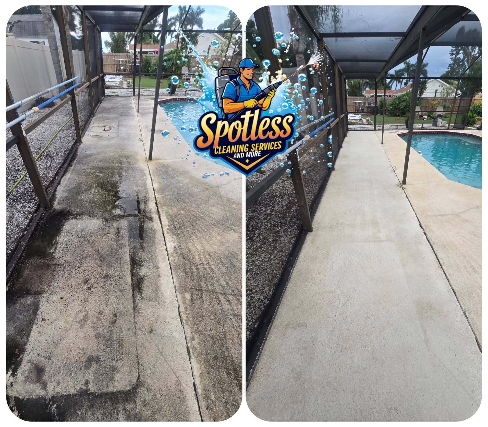Pool deck cleaned of mold mildew and organic buildup