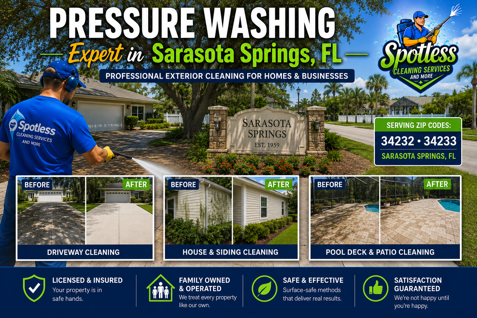Pressure washing and soft washing services in Sarasota Springs Florida