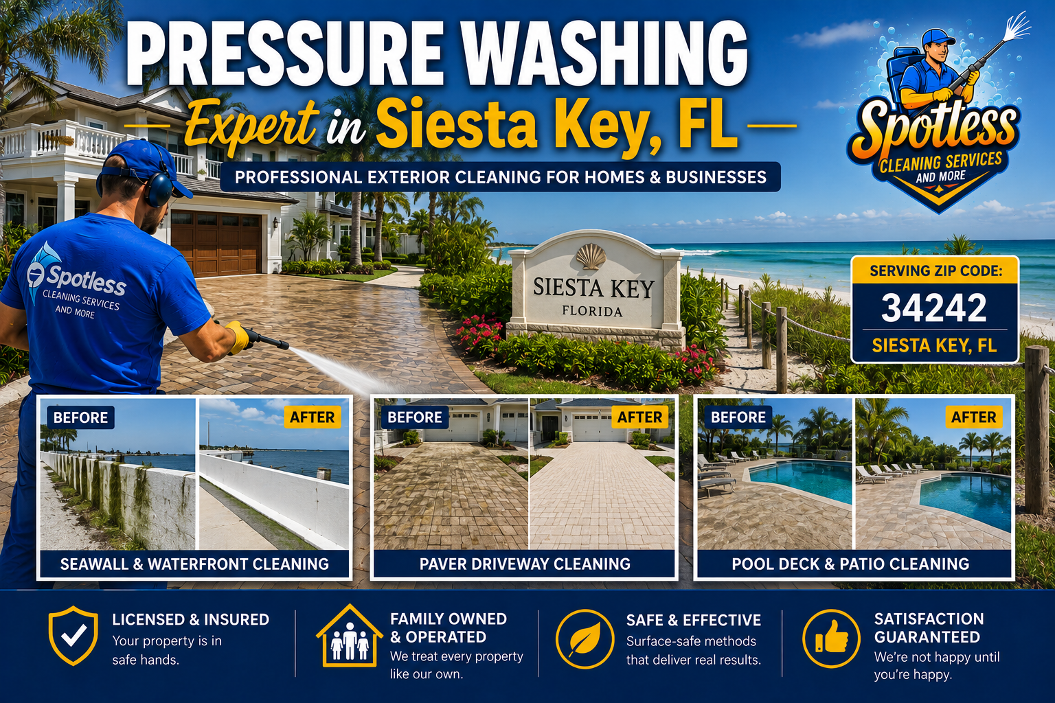Pressure washing and soft washing services in Siesta Key Florida
