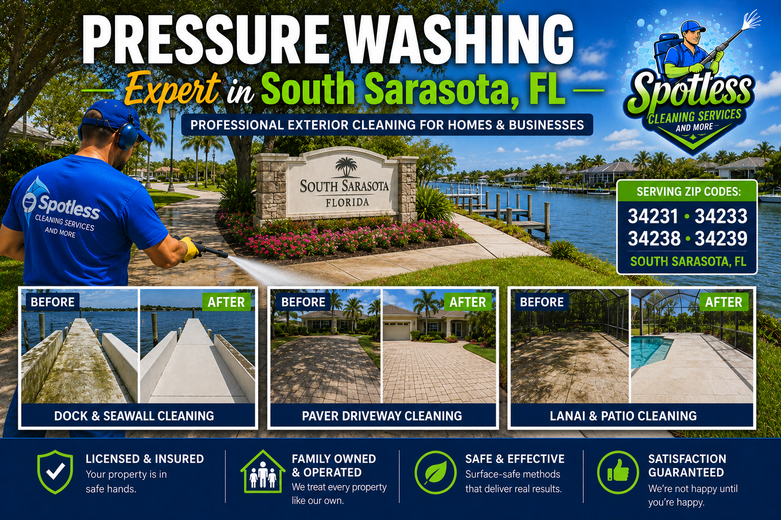 Pressure washing and soft washing services in South Sarasota Florida