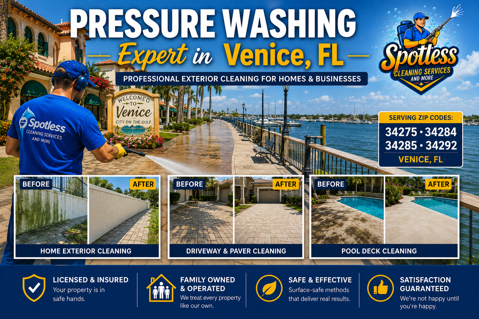 Pressure washing and soft washing services in Venice Florida