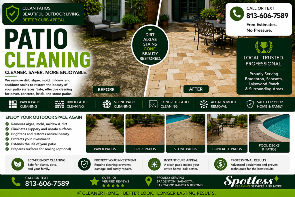 Professional patio cleaning in Bradenton FL for paver, brick, stone and concrete patios
