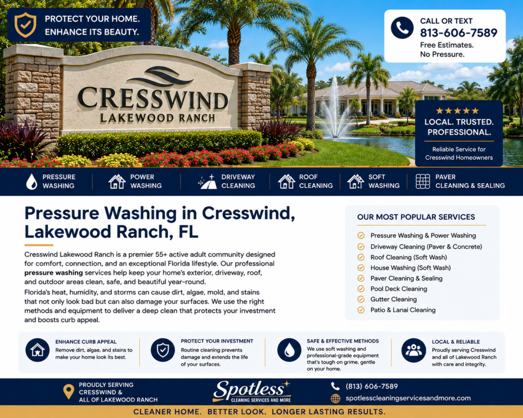 Pressure washing in Cresswind, Lakewood Ranch FL by Spotless Cleaning Services and More