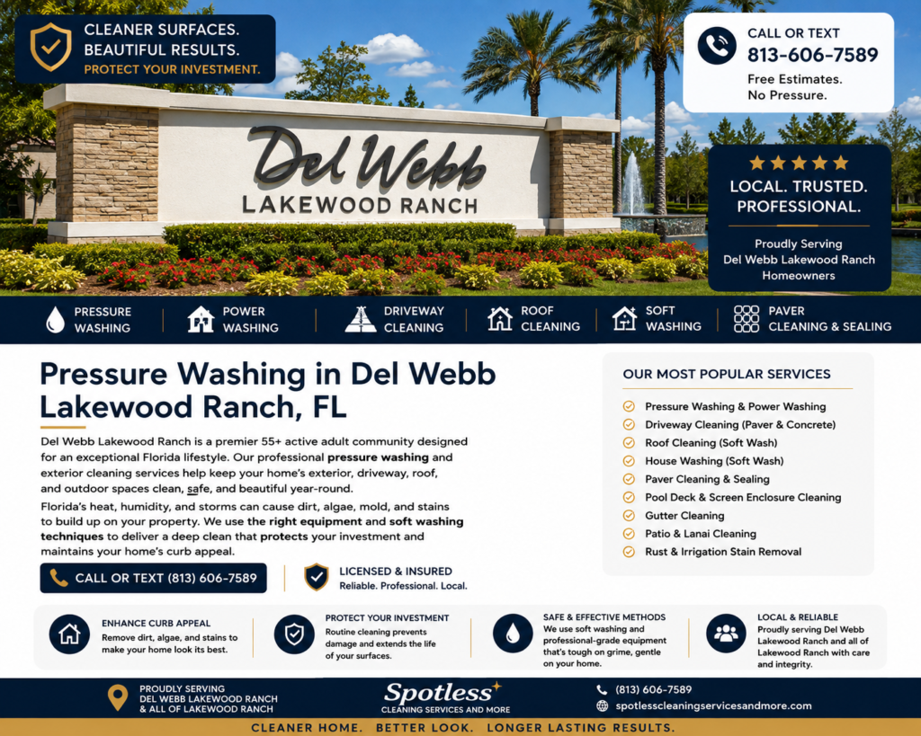Pressure washing in Del Webb Lakewood Ranch FL by Spotless Cleaning Services and More