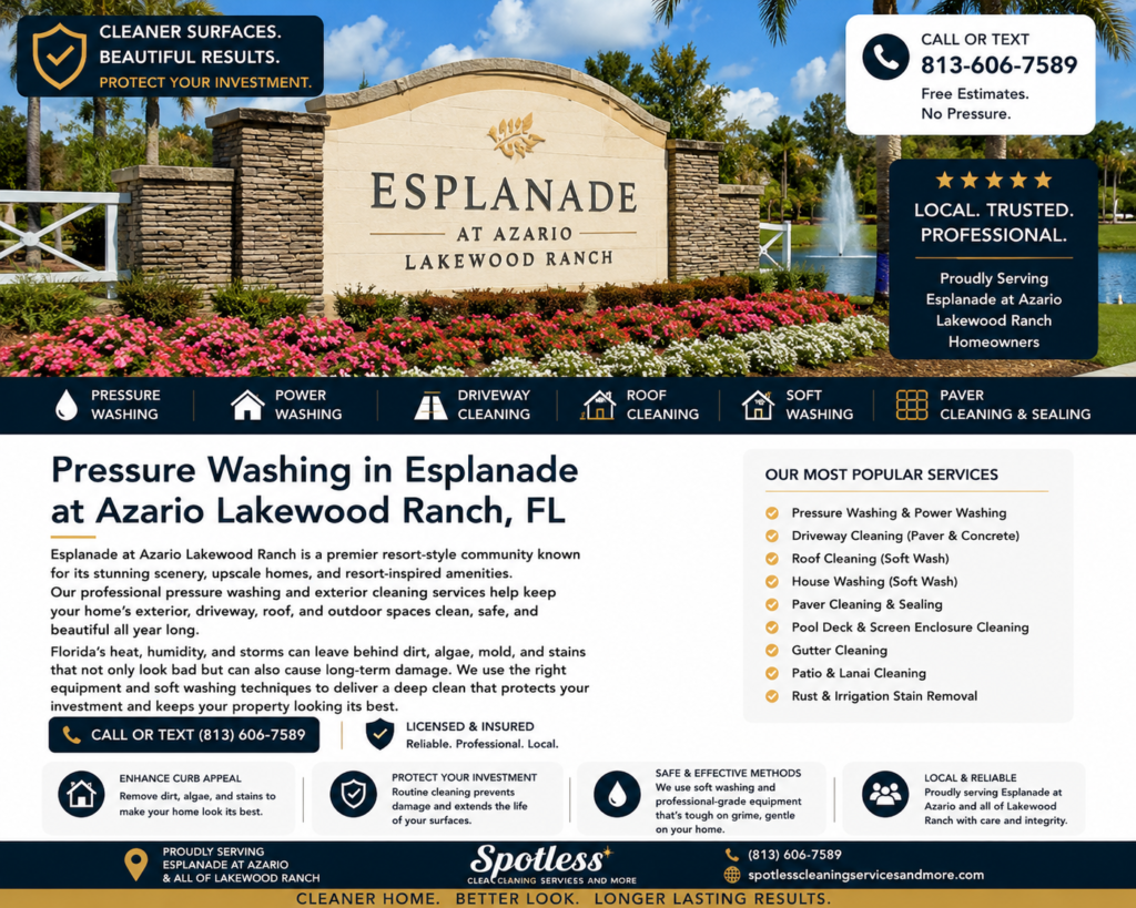 Pressure washing in Esplanade at Azario Lakewood Ranch FL by Spotless Cleaning Services and More