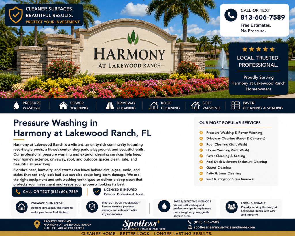 Pressure washing in Harmony at Lakewood Ranch FL by Spotless Cleaning Services and More
