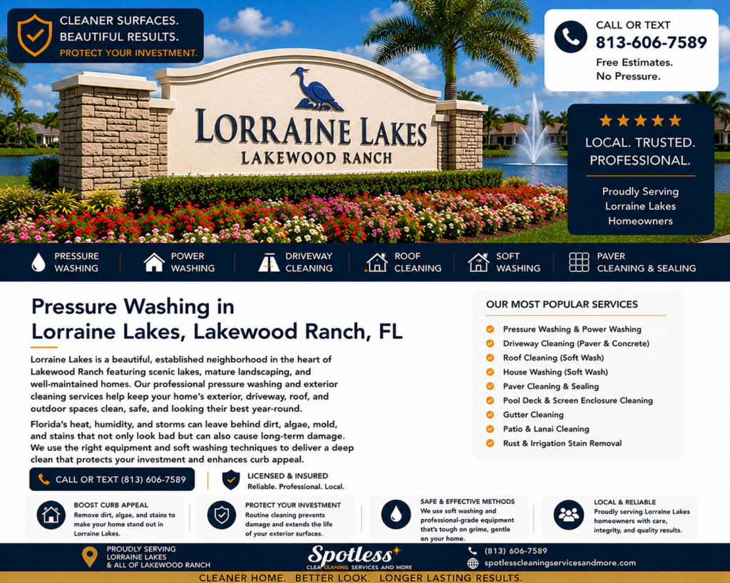 Pressure washing in Lorraine Lakes, Lakewood Ranch FL by Spotless Cleaning Services and More