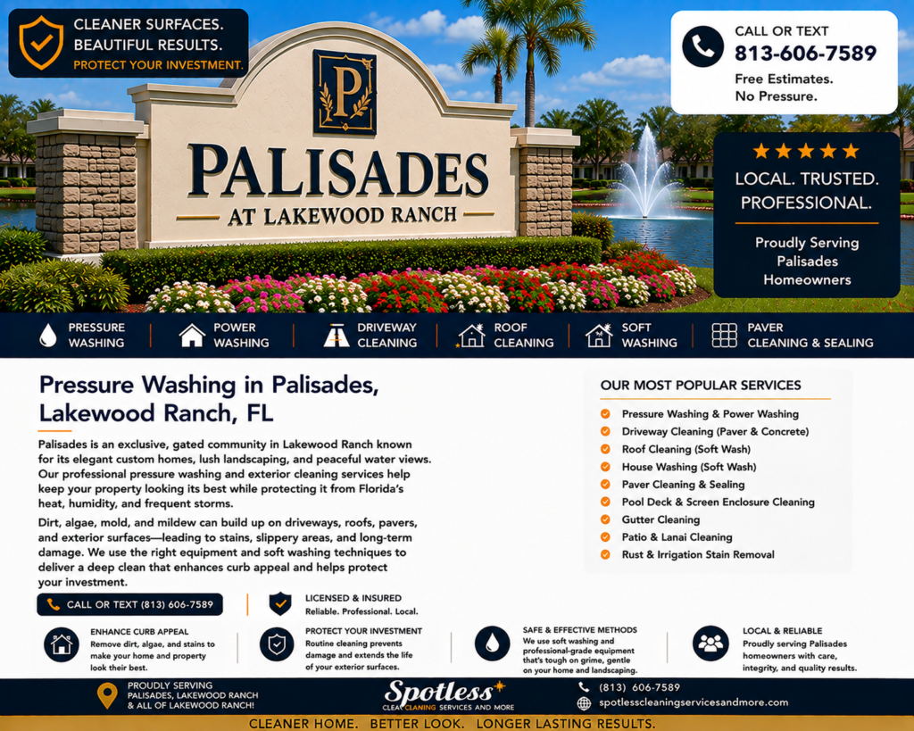 Pressure washing in Palisades, Lakewood Ranch FL by Spotless Cleaning Services and More