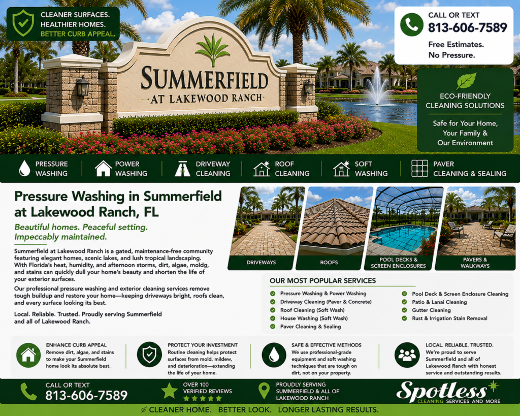 Pressure washing in Summerfield at Lakewood Ranch FL by Spotless Cleaning Services and More