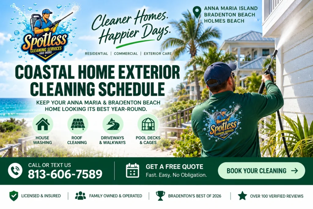 Coastal home exterior cleaning in Anna Maria and Bradenton Beach by Spotless Cleaning Services and More