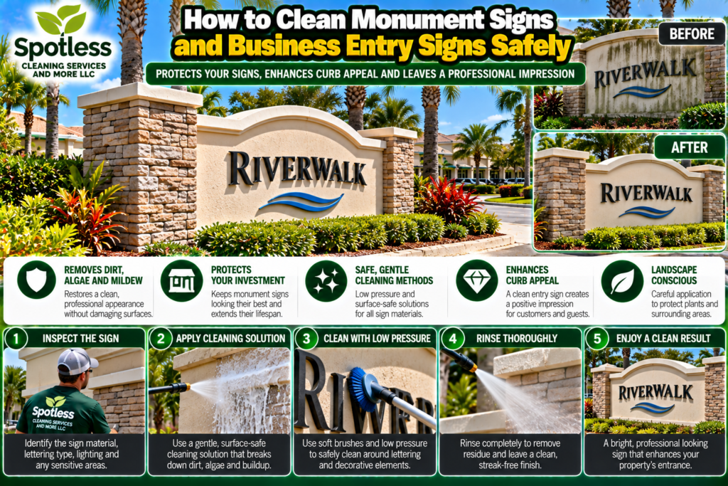 how to clean monument signs and business entry signs safely
