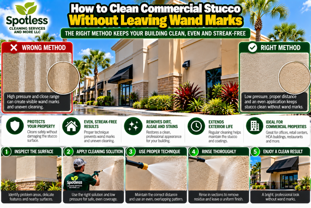 clean commercial stucco without leaving wand marks