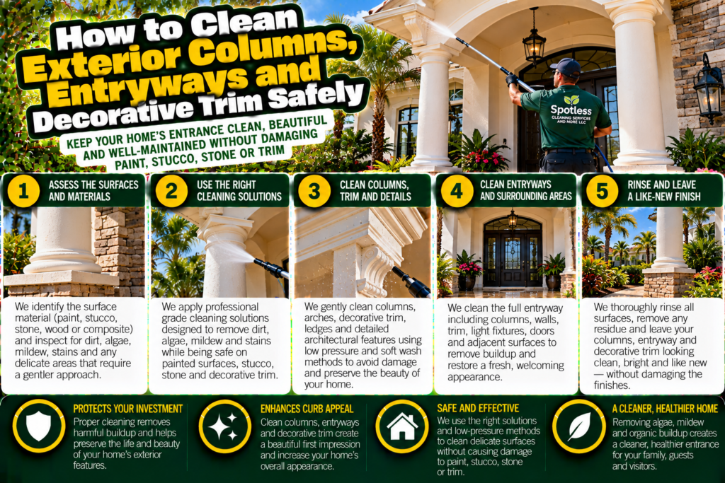 clean exterior columns entryways decorative trim safely
