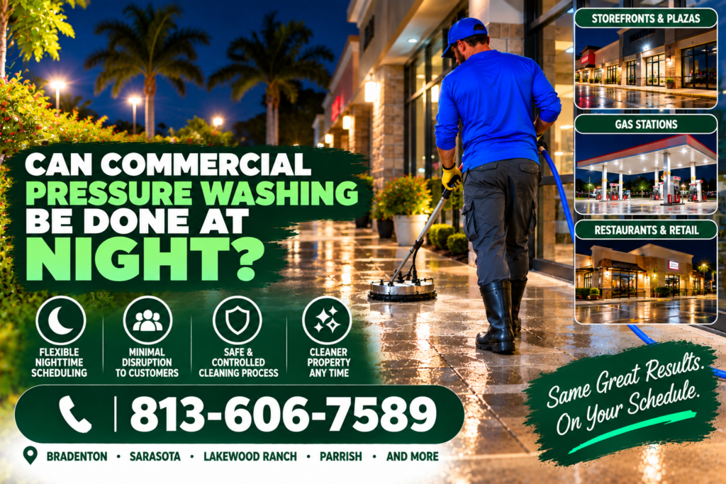 commercial pressure washing at night