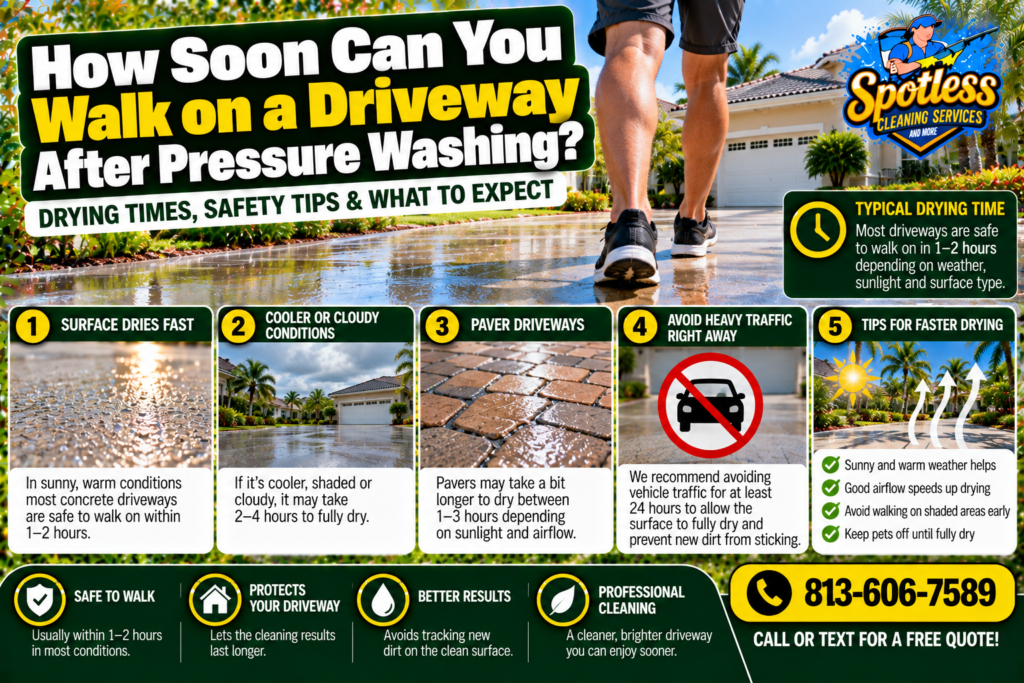 walk on a driveway after pressure washing