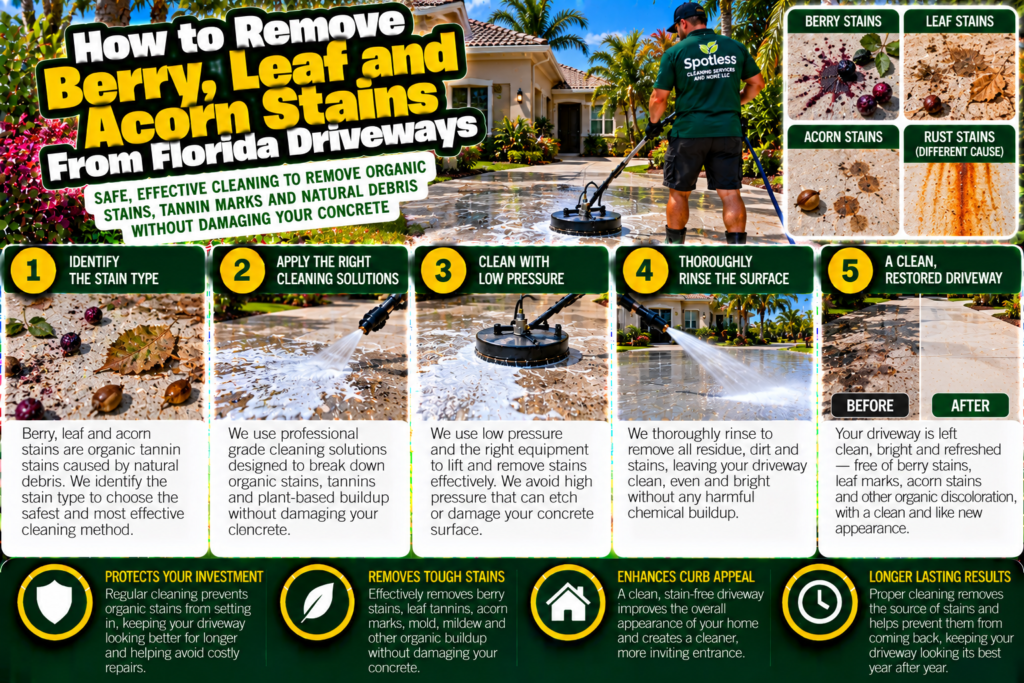 Remove Berry, Leaf and Acorn Stains From Florida Driveways