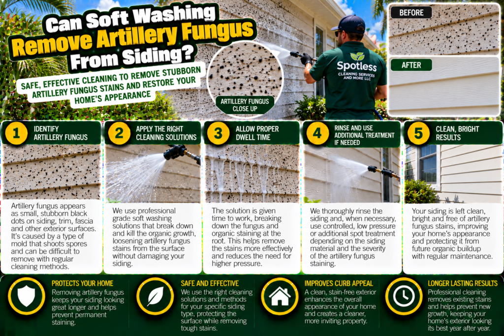 soft washing remove artillery fungus from siding